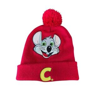 Chuck E. Cheese Beanie Hat Red Pom Pom Mouse Winter 2013 Cap